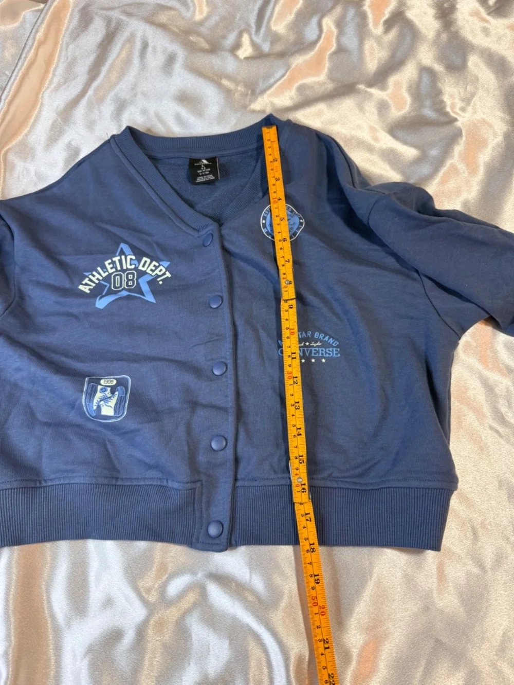 Converse Girls Blue Varsity Snap Front Sweatshirt Jacket Size L 11-12